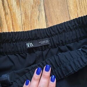 Zara Black Cuffed Elastic Waist Pants Size S